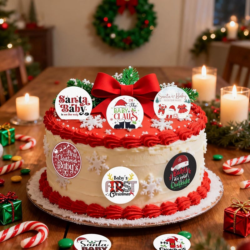 Fyeoxle 36PCS Edible My 1st Christmas Cupcake Toppers Wafer Paper Santa Baby Cupcake Toppers Christmas Cake Picks for Xmas Theme Party Baby Shower Birthday Supplies - Image 5